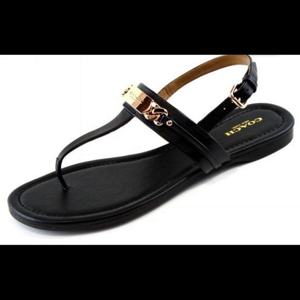 Coach T-Strap Catherine Sandal Black With Gold Hardware